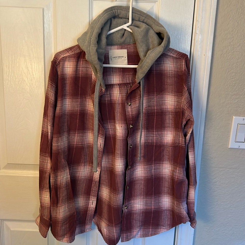 Lucky Hooded Button Down Flannel Shacket - image 1
